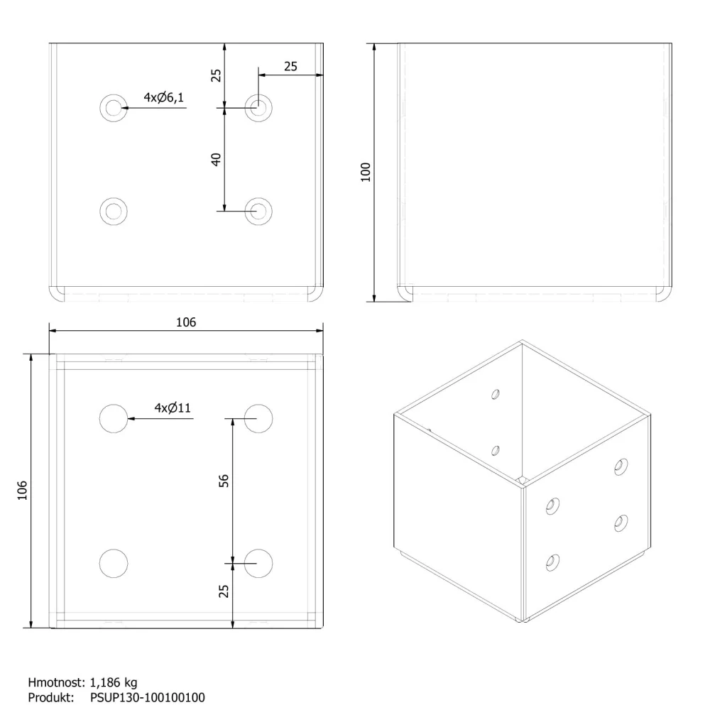 Patka sloupku 100x100 šroubovací uzavřená